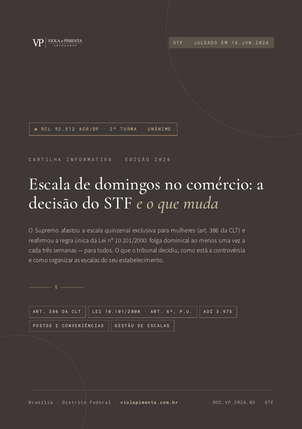 Capa da cartilha Escala de domingos no comércio: a decisão do STF