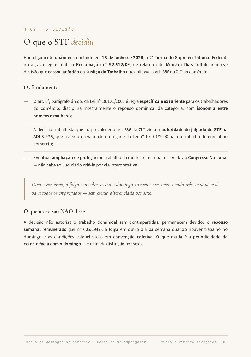 Página 3 da cartilha Escala de domingos no comércio: a decisão do STF