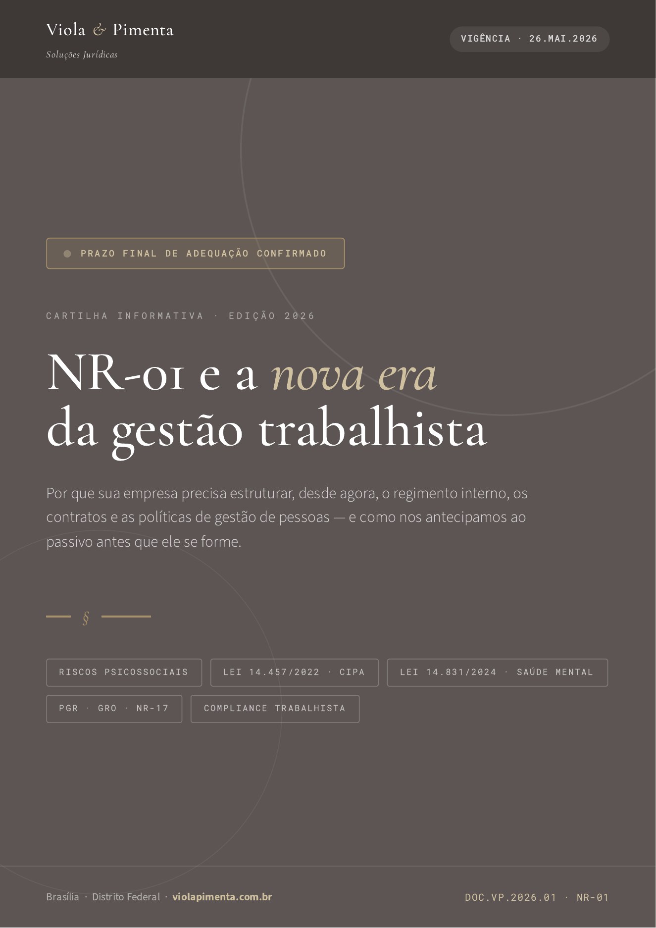 Capa da cartilha NR-01: saúde e segurança no trabalho