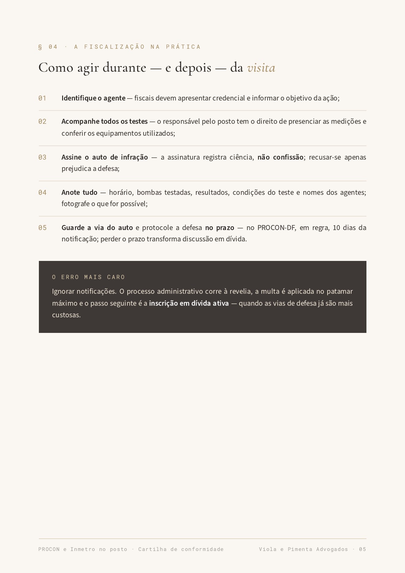 Página 5 da cartilha PROCON e Inmetro no posto: como evitar as multas mais comuns