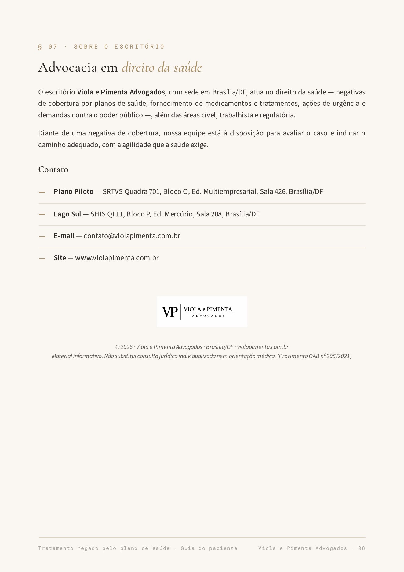 Página 8 da cartilha Tratamento negado pelo plano de saúde: o que fazer